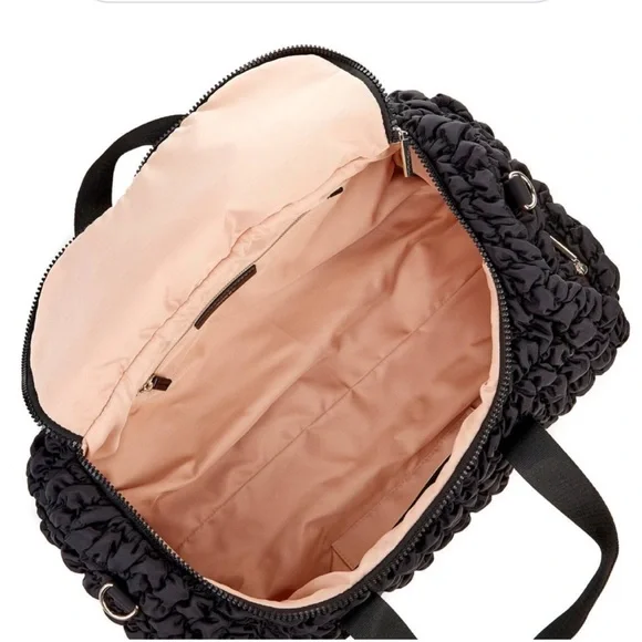 Jason Wu Quilted Ruffled Black Nylon Weekender Bag w/ Removable Adjustable Strap - Picture 2 of 4